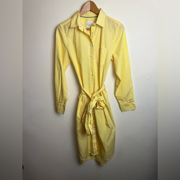 J Crew Women’s 4 Classic Fit Crisp Poplin Shirtdress Yellow Stripe Preppy Boho - Picture 2 of 12